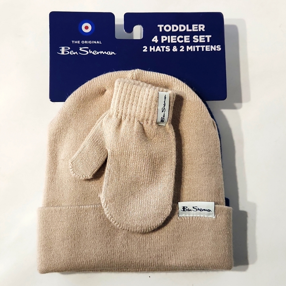 NEW! Ben Sherman Toddler 4 Piece Hat & Mitten Set